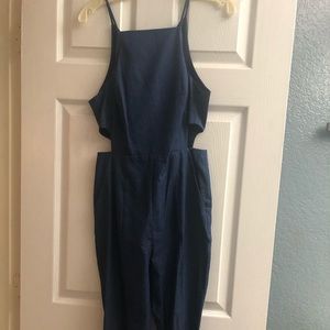 Sleeveless cutout denim jumpsuit